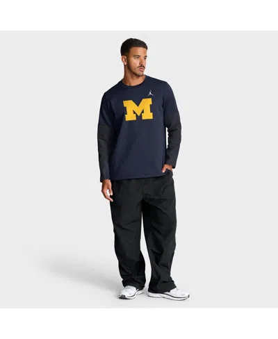 Jordan Men's Navy Michigan Wolverines 2025 Sideline Coach Performance Long Sleeve T-shirt In Blue