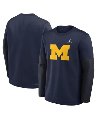 Jordan Men's Navy Michigan Wolverines 2025 Sideline Coach Performance Long Sleeve T-shirt In Blue
