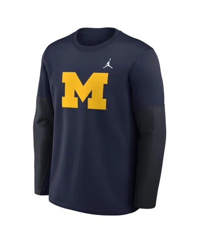 Jordan Men's Navy Michigan Wolverines 2025 Sideline Coach Performance Long Sleeve T-shirt In Blue