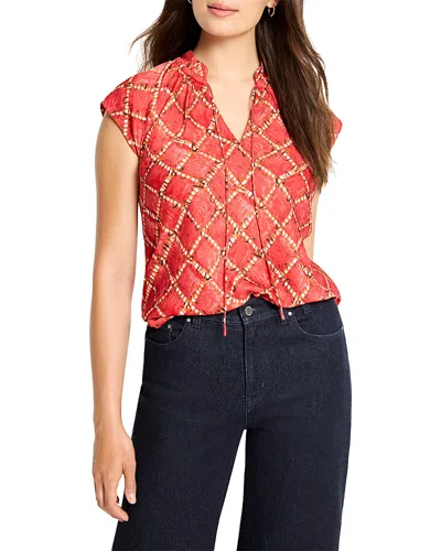 Nic + Zoe Nic+zoe Squiggle Check Cap Sleeve Top In Red