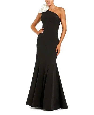 Mac Duggal Crepe One Shoulder Mermaid With 3d Flower Gown In Animal Print