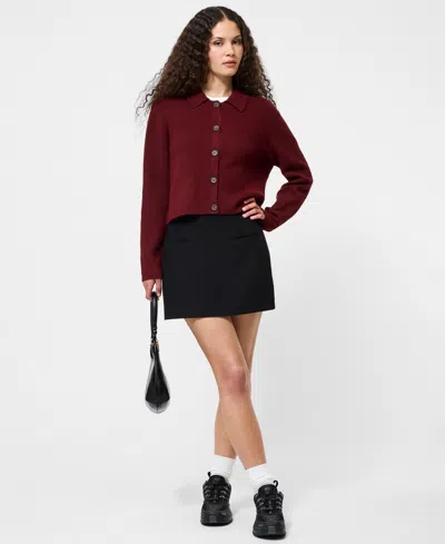 French Connection Ellie Collared Knit Cardigan In Burgundy