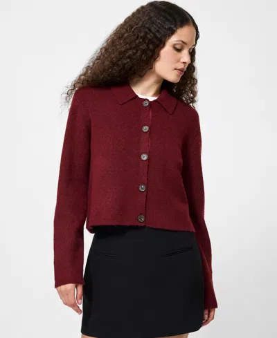 French Connection Ellie Collared Knit Cardigan In Burgundy