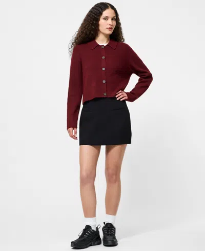 French Connection Ellie Collared Knit Cardigan In Burgundy