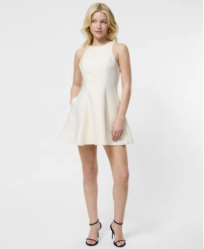 French Connection Structured Taffeta Mini Dress In Porcelain Cream In White