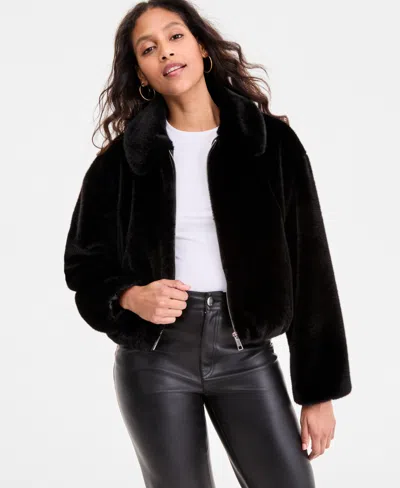 Cece Women's Collared Faux-fur Bomber Coat In Black
