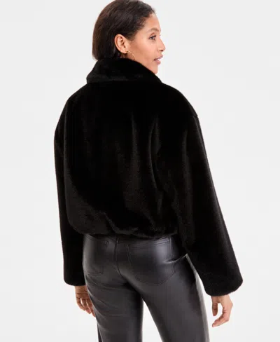 Cece Women's Collared Faux-fur Bomber Coat In Black