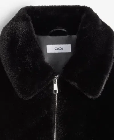 Cece Women's Collared Faux-fur Bomber Coat In Black