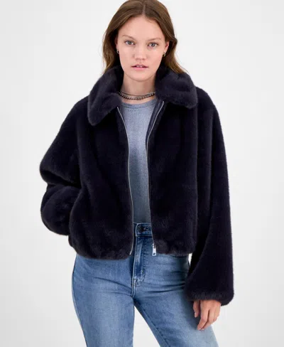 Cece Women's Collared Faux-fur Bomber Coat In Blue
