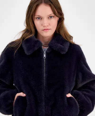 Cece Women's Collared Faux-fur Bomber Coat In Blue