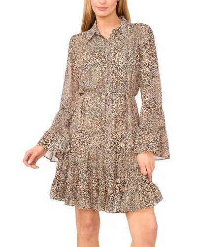Cece Tiered Flounce Sleeve & Hem Dress In Brown
