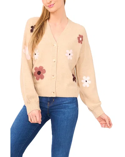 Cece Groovy Flower Cardigan In Neutral