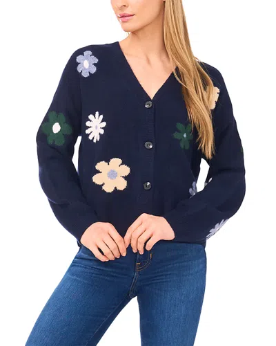 Cece Groovy Flower Cardigan In Blue