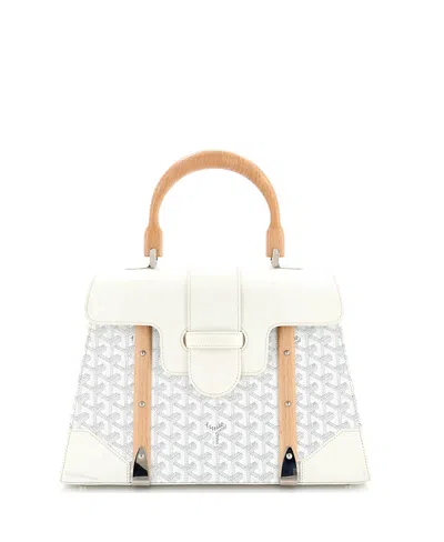 Pre-owned Pre-owned Goyard  Goyard Mm Saigon Top Handle Bag Coated Canvas With Leather In White