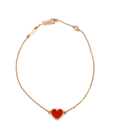 Pre-owned Pre-owned Van Cleef & Arpels  Van Cleef & Arpels Sweet Alhambra Heart Bracelet 18k Rose Gold With Carnelian In Pink