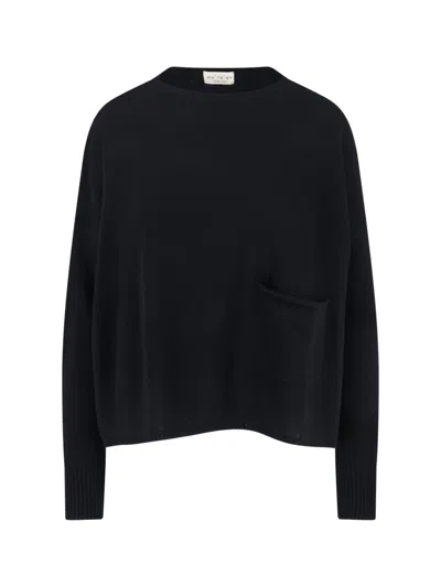 Ma'ry'ya Black Knit Sweater With Round Neckline And Ribbed Finishes In Black