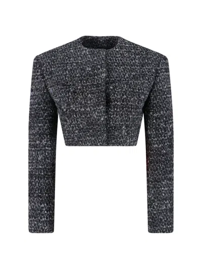 Diesel Cropped Jacket In Bouclé Fabric In Black