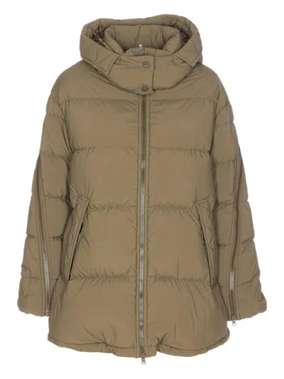 Herno Green Padded Down Jacket Frontal Zip Closure In Brown