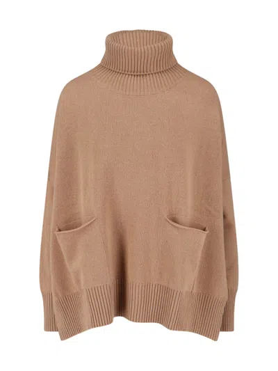 Ma'ry'ya High Turtleneck Knit Sweater With Side Slits In Gold