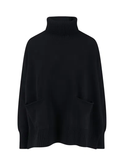 Ma'ry'ya High-neck Cashmere And Virgin Wool Sweater With Ribbed Finishes In Black