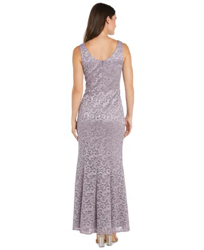 R & M Richards Petite 2-pc. Metallic-lace Gown & Jacket Set In Gray