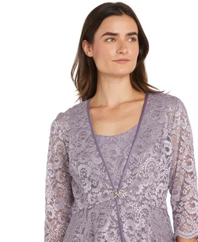 R & M Richards Petite 2-pc. Metallic-lace Gown & Jacket Set In Gray
