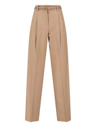 Max Mara Straight Trousers With Pleated Front And Pockets In Sand