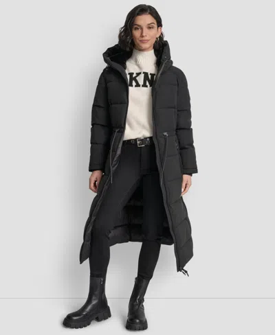 Dkny Women's Hooded Zip Front A-line Maxi Puffer Coat In Green