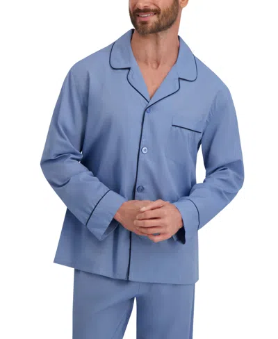 Hanes Men's Broadcloth Long Sleeve Pajama Set In Blue