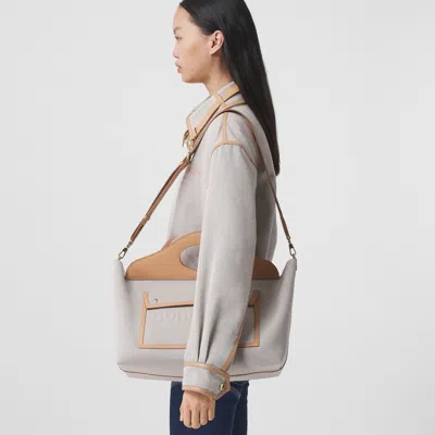 Burberry Grey Lambskin Soft Pocket Medium Tote In Neutral
