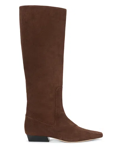 Staud Wally Suede Flat Knee-high Boots In Brown