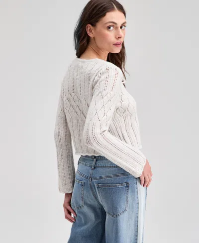 And Now This Now This Womens Pointelle Tie Front Cardigan Pxxs Xxl Exclusively At Macys In Gray