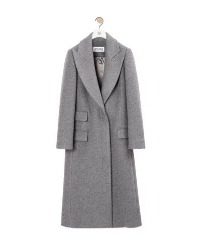 Loewe Single Breasted Coat In Wool And Cashmere In Multi