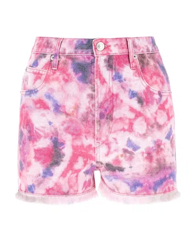Isabel Marant Étoile Tie-dyed Frayed Shorts In Pink