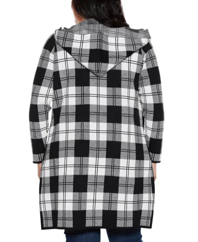 Belldini Plus Size Hooded Checkered Plaid Cardigan Sweater In Multi