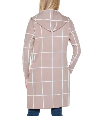Belldini Women's Hooded Windowpane Plaid Coatigan Sweater In Neutral