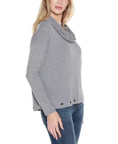 Belldini Women's Hacci Cowl Neck Knit Top In Gray