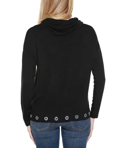 Belldini Women's Hacci Cowl Neck Knit Top In Black