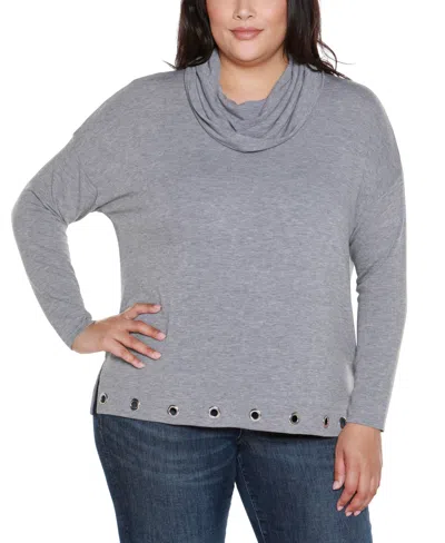 Belldini Women's Hacci Cowl Neck Knit Top In Gray