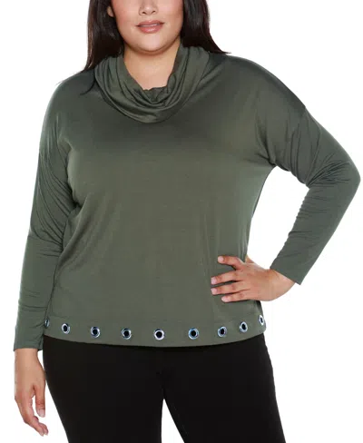 Belldini Women's Hacci Cowl Neck Knit Top In Green