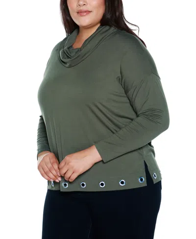 Belldini Women's Hacci Cowl Neck Knit Top In Green