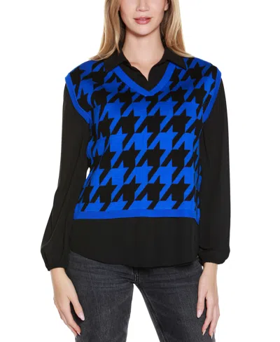 Belldini Women's Houndstooth Two-fer Sweater In Multi