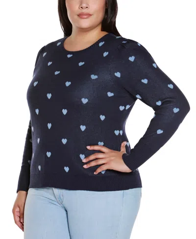 Belldini Plus Size Tiny Hearts Sweater In Blue