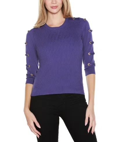 Belldini Plus Size Grommet-trim Ribbed Sweater In Blue