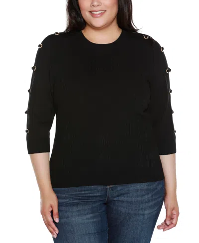 Belldini Women's Grommet-trim Ribbed Sweater In Black