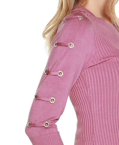 Belldini Women's Grommet-trim Ribbed Sweater