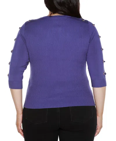 Belldini Plus Size Grommet-trim Ribbed Sweater In Blue