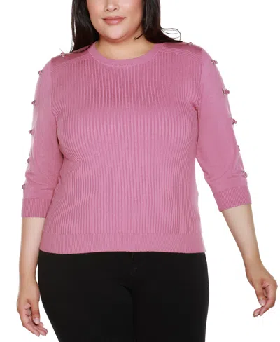 Belldini Women's Grommet-trim Ribbed Sweater In Pink