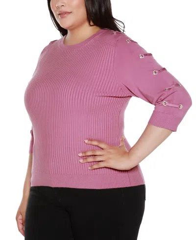 Belldini Women's Grommet-trim Ribbed Sweater In Pink