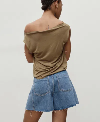 Mango Denim Shorts With Frayed Hem Medium Blue In Blue